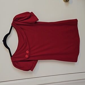 Bonsai Kitten Red Puff-sleeved Top w/Button Detail, UK 10/US 6